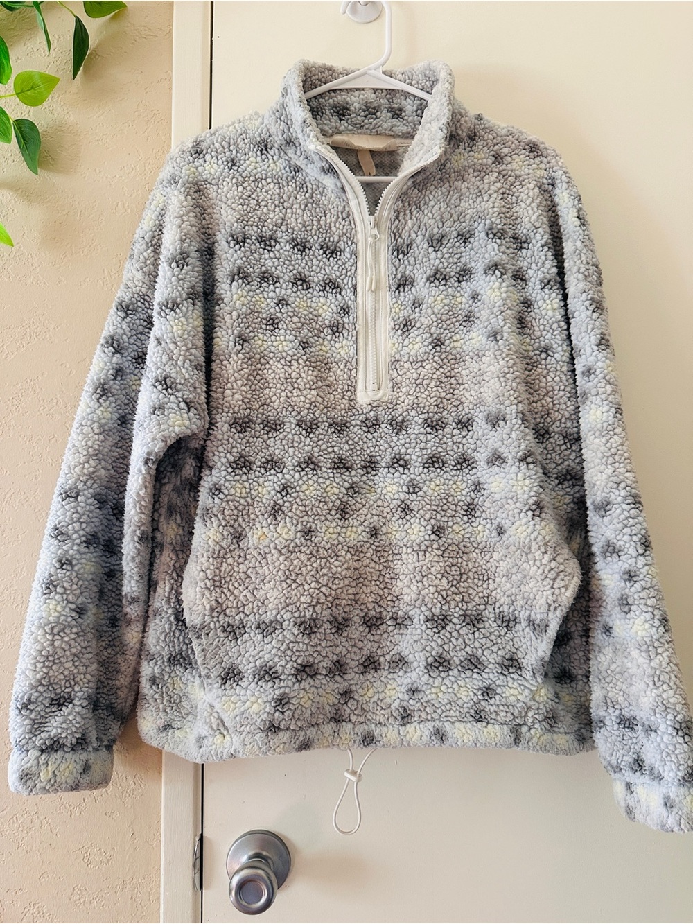 Sincerly Jules Gray & Cream Sherpa Half-Zip Pullover with Subtle Pattern